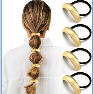3PCS Gold Hair Ties, Durable Round Design Hair Cuffs, Stretchy Non-Damage
